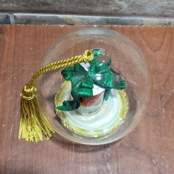 Campbells Soup Can Green Bow Clear Glass Ball Ornament Happy Holidays - Picture 6 of 11